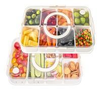 Luxear Vassoio per Snack, Set di 2 (6+8 Griglie) Con Coperchio, Portasnack Riutilizzabile, Contenitori Divisi per Caramelle, Noci, Biscotti, Frutta - Ideale per Feste e Picnic, Bianco