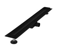 LuxeBath Canaletta per Doccia 80 cm 2 in 1 Drenaggio Piastrellabile in Acciaio Inossidabile Nero Canalina Scarico a Pavimento per Bagno Set Completo di Fissaggio Sifone a Canale con Filtro per Capelli