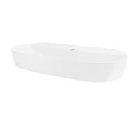 LuxeBath Lavabo in Ceramica Bianco 80 x 40 x 12 cm Ovale Lavandino da Appoggio con Foro per Rubinetto Lavello Design Moderno Elegante Sanitari per Bagno Scarico Standard 45 mm Resistente ai Graffi