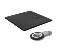 LuxeBath Piatto Doccia 80x80 cm Nero con Set di Scarico, Extra Piatto e Robusto in SMC, Vasca Doccia Quadrata Altezza 30 mm, Design Effetto Ardesia con Superficie Antiscivolo, Facile Installazione