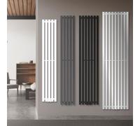 LuxeBath Radiatore a Pannello Stella Monostrato Attacco Centrale Verticale 480x1600 mm Nero Opaco incl. Set di Collegamento con Termostato Attacco a Pavimento Diritto Cromato Calorifero Piatto