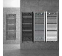 LuxeBath Radiatore da Bagno Sahara 600x1500 mm Nero Opaco Diritto con Attacco Centrale + Set di Collegamento con Termostato Diritto Direttamente a Pavimento Calorifero Scaldasalviette Termoarredo