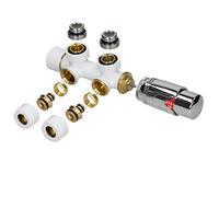 LuxeBath Set Collegamento Centrale per Radiatore Multiblocco ad Angolo Bianco Termostato 5 Livelli Idrosensore Filettatura di Collegamento 1/2" per Termosifone Caloriferi Filettatura Esterna G3/4"