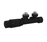 LuxeBath Set Valvola Termostatica per Radiatore Nera Angolare a Parete incl. Termostato per Termoarredo da Bagno Attacco Centrale Set di Collegamento Multiblocco Raccordo per Calorifero