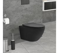 LuxeBath WC Sospeso Senza Bordo in Ceramica Nero e Sedile Soft-Close in Duroplast Chiusura Ammortizzata Sciacquone Tornado Vaso Toilette Design Moderno con Materiale per Montaggio