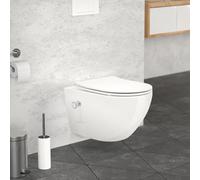 LuxeBath WC Sospeso Senza Bordo Vaso in Ceramica Bianco Lungo 53,5 cm Funzione Bidet Risciacquo Scarico Tornado con Sedile Softclose Water con Sanitari per Bagno Rivestimento Nano Superficie Lucida
