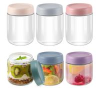 LUXECOVE Confezione da 6 barattoli per overnight oatmeal, mason jar, barattoli per yogurt con coperchio, barattoli in vetro con coperchio, contenitori in vetro per la conservazione di avena, yogurt