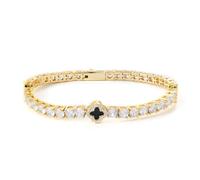 LuxeFlex Braccialetto tennis a quattro foglie ghiacciate da 4 mm, placcato in oro bianco con pietre di zircone 5A, gioiello hip hop fatto a mano, perfetto regalo unisex, 4mm, Oro bianco Pietra