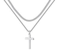 LUXEJEW Collana con croce in acciaio inossidabile per uomini e ragazzi, argento oro nero, catena a maglia cubana con ciondolo a forma di croce, per battesimo, comunione, cresima, gioielli cristiani