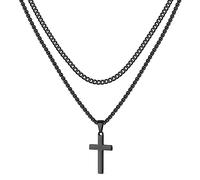 LUXEJEW Collana con croce in acciaio inossidabile per uomini e ragazzi, argento oro nero, catena a maglia cubana con ciondolo a forma di croce, per battesimo, comunione, cresima, gioielli cristiani
