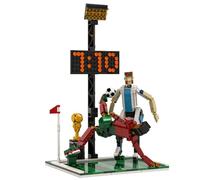 Luxelbocks - Set da 577 pezzi, scena di calcio con difensore e trofeo, kit per modellino da stadio angolare, tabellone segnapunti appeso al supporto leggero, regalo sportivo per adulti e adolescenti