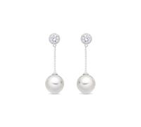 LUXENTER Orecchini in lega di metallo con perla bianca rifinita in argento colore bianco, orecchini lunghi, stile minimalista. Gioielli Donna Calgio