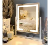 LuxeVue Specchio da trucco con illuminazione a LED, 3 modalità colore, controllo touch, telaio in metallo, rotazione 360°, Specchio ingranditore 15x staccabile, rotondo da 3,5 pollici, 14,5", bianco
