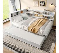 Luxeza Divano letto, testiera con vano portaoggetti, letto estraibile, senza materasso, bianco (140 x 200 cm)