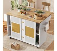 Luxeza Isola da cucina, mobile da cucina, armadio da cucina indipendente, armadio a buffet, carrello da cucina estraibile con ruote, porta asciugamani, portaspezie, ripiani regolabili, bianco 120 x 73