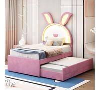Luxeza Lettino imbottito 90 x 200 cm, tessuto di velluto, divano letto singolo imbottito multifunzionale, con letto estraibile, cassetto portaoggetti e cambia colore (rosa)