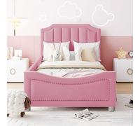 Luxeza Lettino imbottito per bambini, 90 x 200 cm, in flanella, con schienale, per genitori, figli, letto per gli ospiti (rosa)