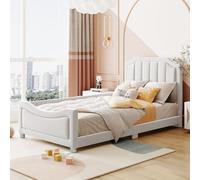 Luxeza Lettino imbottito per bambini, 90 x 200 cm, in flanella, con schienale, per genitori, figli, letto per gli ospiti (beige)