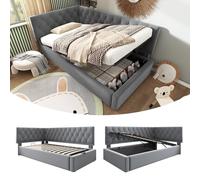 Luxeza Letto imbottito per il giorno, 90 x 190 cm, divano letto con vano idraulico, letto per bambini, con rete a doghe in legno, velluto, senza materasso (grigio)