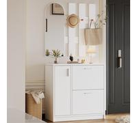 Luxeza Scarpiera con ante pieghevoli per piccoli corridoi, corridoi, set di armadi con specchio e ganci, scarpiera bianca, scarpiera, scaffale soggiorno, 2 ante pieghevoli e una porta scorrevole