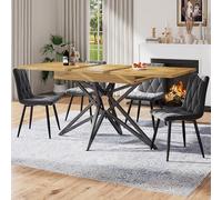Luxeza Set tavolo da pranzo (120/160 × 68 cm tavolo da pranzo con 4 sedie), tavolo da pranzo moderno allungabile da cucina, sedie da cucina grigio scuro in velluto diagonale, motivo noce brasiliano)