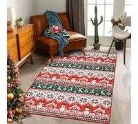 LuxFocus Grande tappeto natalizio bohémien, lavabile in lavatrice, con albero di Natale, alce e fiocchi di neve, per soggiorno, camera da letto, cucina, sala da pranzo, 140 x 200 cm