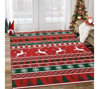 LuxFocus Grande tappeto natalizio bohémien, lavabile in lavatrice, con albero di Natale, alce e fiocchi di neve, per soggiorno, camera da letto, cucina, sala da pranzo, 160 x 230 cm