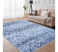LuxFocus Lavabile in lavatrice, tappeto boho antiscivolo, a pelo corto, per camera da letto, soggiorno, marocchino, pieghevole, blu, 120 x 170 cm, LXT-BOHORUG-BLUE120170