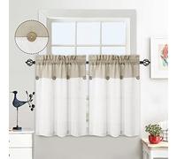 LuxFocus Set di 2 tende patchwork piccole con bottoni, decorazione a metà corta, ariose, effetto lino, 2 x 69 cm x 76 cm, beige