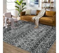 LuxFocus Tappeto marocchino invecchiato, lavabile, antiscivolo, grande, per soggiorno, pieghevole, con tappetino a pelo corto, per ufficio e camera da letto, nero, 160 x 230 cm