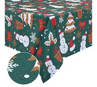 LuxFocus Tovaglia natalizia impermeabile, a forma di pupazzo di neve, moderna, per cucina, soggiorno, feste, buffet, banchetto, verde, 54 x 79 pollici