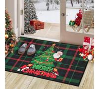LuxFocus Zerbino natalizio, decorativo, per interni ed esterni, motivo scozzese verde, lavabile, antiscivolo, tappeto per ingresso, tappetino invernale, con regalo e albero di Natale, verde, 40 x 60