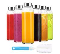 Luxfuel Set di 6 bottiglie in vetro trasparente con coperchio, 510 ml, riutilizzabili, con tappo in acciaio inox, per spremiagrumi, frigorifero, 100% a prova di perdite, senza BPA, confezione da 6