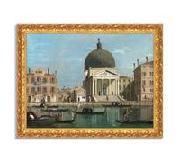 LuxHomeDecor Canaletto - Veduta di Venezia con chiesa - Quadro stampa su tela effetto dipinto con cornice in legno oro classico - 120x95 cm