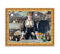 LuxHomeDecor Édouard Manet - Il bar delle Folies-Bergère - Quadro stampa su tela effetto dipinto con cornice in legno oro classico - 110x85 cm