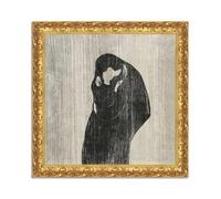 LuxHomeDecor Edvard Munch - Il bacio - Quadro stampa su tela effetto dipinto con cornice in legno oro classico - 40x40 cm