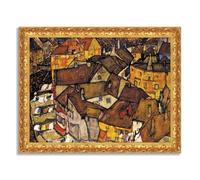 LuxHomeDecor Egon Schiele - Case con bucato - Quadro stampa su tela effetto dipinto con cornice in legno oro classico - 50x40 cm
