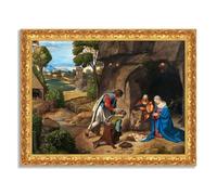 LuxHomeDecor Giorgione - Adorazione dei Pastori - Quadro stampa su tela con cornice oro classico - 90x70 cm