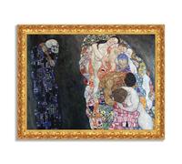 LuxHomeDecor Gustav Klimt - Morte e Vita - Quadro stampa su tela effetto dipinto con cornice in legno oro classico - 50x40 cm