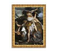 LuxHomeDecor Orazio Gentileschi, David and Goliath - Quadro stampa su tela effetto dipinto con cornice in legno oro classico - 80x60 cm