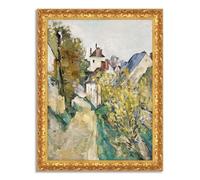 LuxHomeDecor Paul Cézanne - Strada di villaggio - Quadro stampa su tela effetto dipinto con cornice in legno oro classico - 50x40 cm