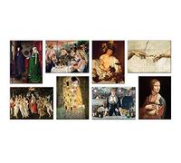 LuxHomeDecor Quadri famosi 8 pezzi 40x30 cm Stampa su Tela con Telaio in Legno Jan van Eyck renoir caravaggio michelangelo botticelli klimt manet leonardo da vinci