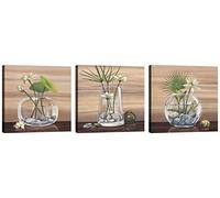 LuxHomeDecor Quadri Vaso Piante 3 Pezzi 30x30 cm Stampa su Tela con Telaio in Legno Arredamento Arte Arredo Moderno
