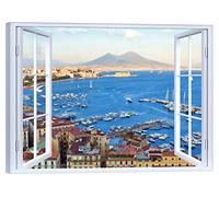LuxHomeDecor Quadro Finestra sul Golfo di Napoli Vesuvio 80x60 CM Stampa su Tela con Telaio in Legno Arredamento Arte Arredo Moderna