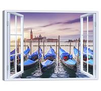 LuxHomeDecor Quadro Finestra Venezia 100x75 cm Stampa su Tela con Telaio in Legno Arredamento Arte Arredo Moderno