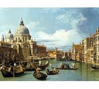 LuxHomeDecor Quadro Stampa su Pannello in Legno MDF Canaletto The Entrance to The Grand Canal, Venice Misura 40x30 CM Bordo Noce