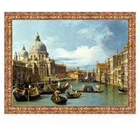 LuxHomeDecor Quadro Stampa su Tela Canaletto The Entrance to The Grand Canal, Venice con Cornice in Legno Oro Classico Misura 93x73 CM