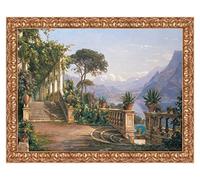 LuxHomeDecor Quadro Stampa su Tela Carl Frederic Aagaard Lodge on Lake Como con Cornice in Legno Oro Classico Misura 83x63 CM