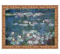 LuxHomeDecor Quadro Stampa su Tela Claude Monet Water-Lilies (Detail) con Cornice in Legno Oro Classico Misura 53x43 CM