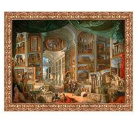 LuxHomeDecor Quadro Stampa su Tela Giovanni Paolo Panini Galleria con vedute di Roma Antica con Cornice in Legno Oro Classico Misura 53x43 CM